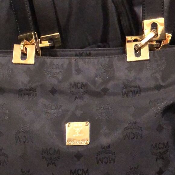 WMCM Black and Gold Monogram Shoulder Bag with Top Zipper Closure German - Picture 3 of 17